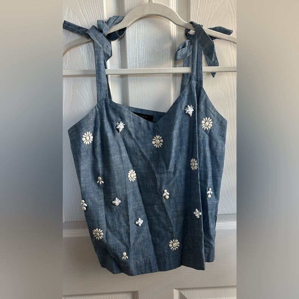 J Crew Embroidered Denim Toe Sleeve Cropped Top - Size 4